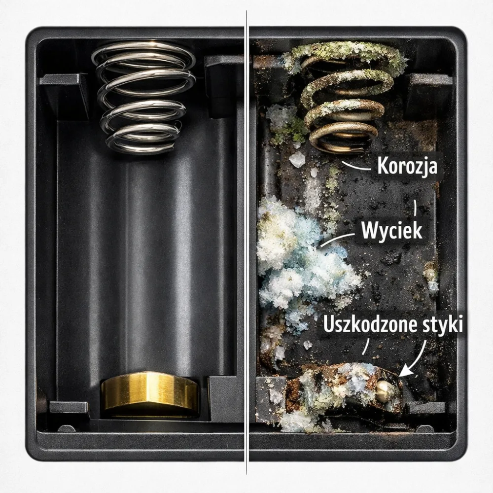 Koroze kontaktů po úniku baterie v LED vložce