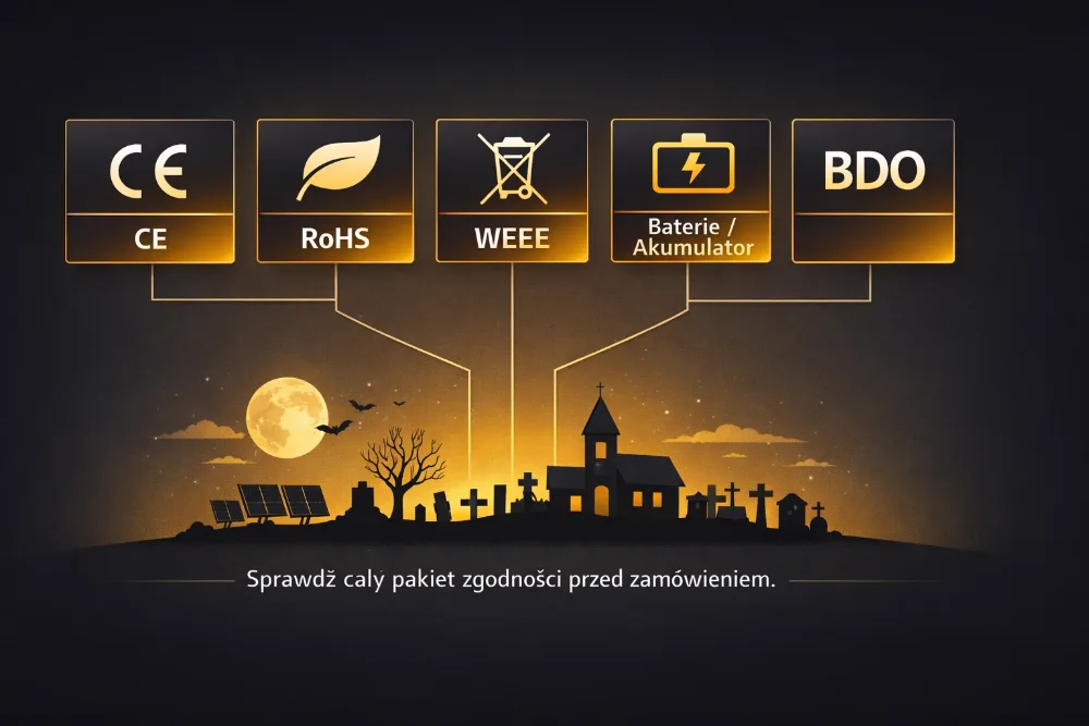 Balicek shody pro solarni svicky: CE RoHS WEEE baterie a navod