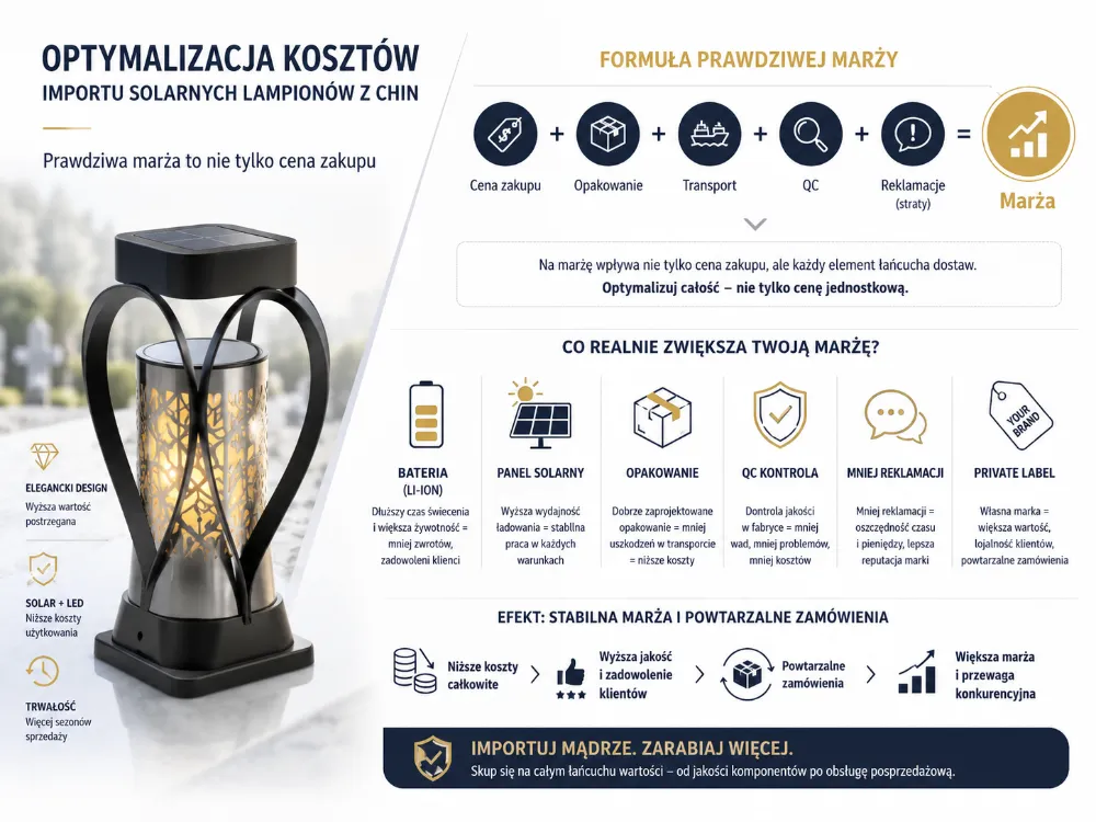 Skutecna marze pri importu solarnich svicek z Ciny: komponenty, baleni, QC a private label