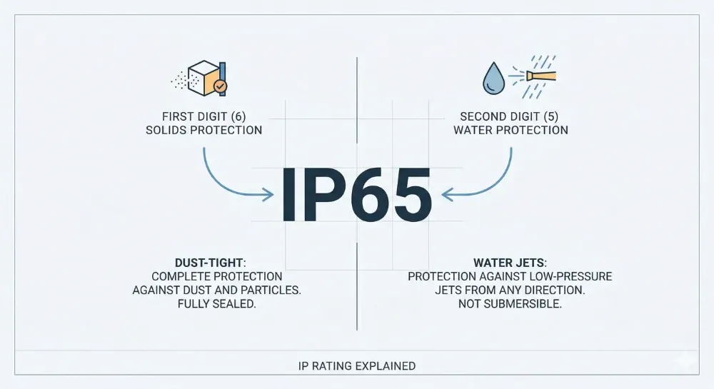 Vysvětlení dvou číslic v označení IP65
