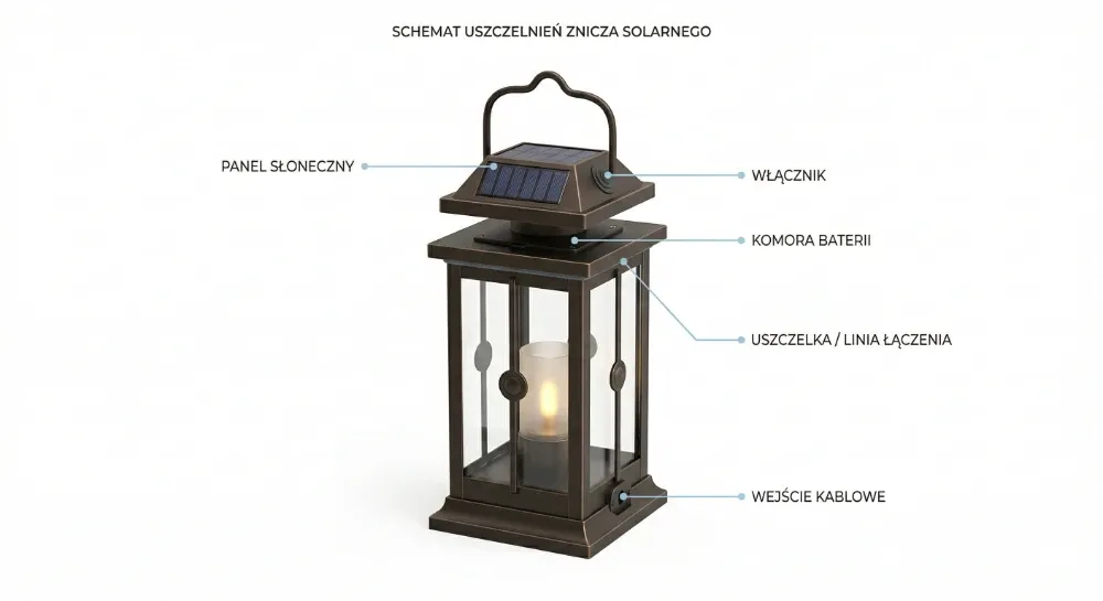 Citlivá místa hřbitovní lampy ovlivňující těsnost