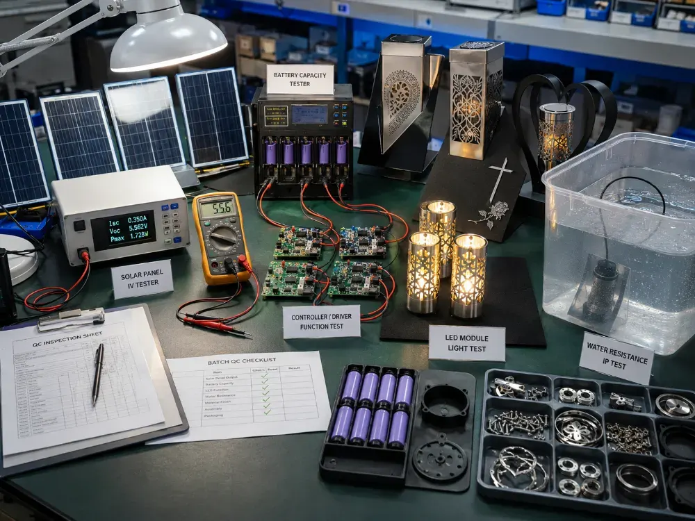 Testování kvality solárního panelu, akumulátoru, PCB, LED a voděodolnosti