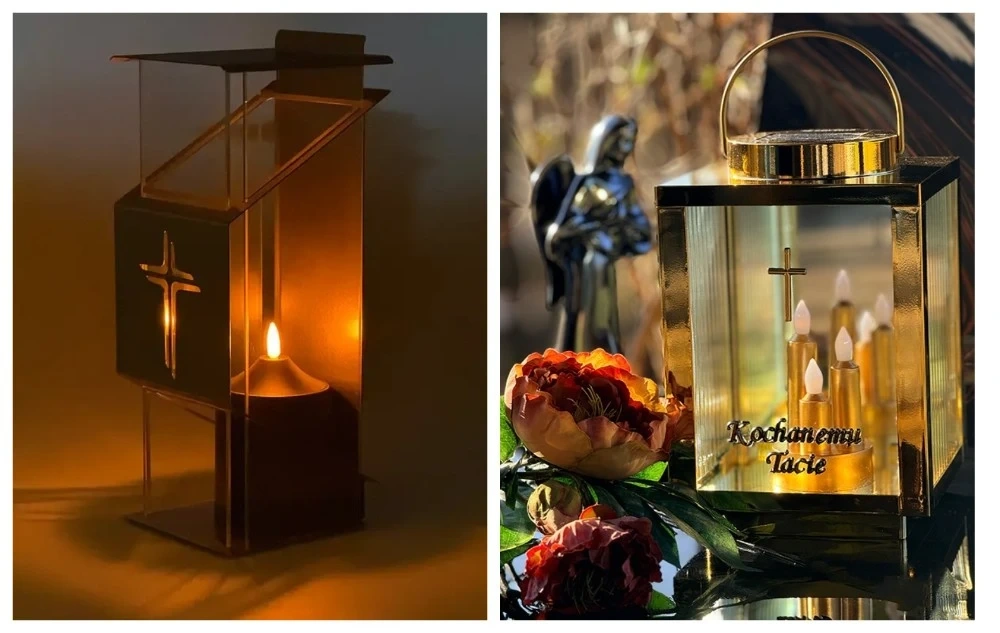 Moderní kovový solární hřbitovní lampion premium