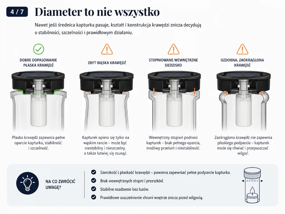 Faktory dopasování solárního víčka kromě průměru