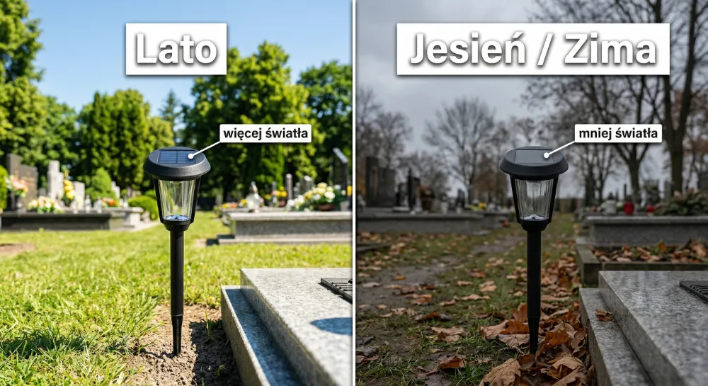 Srovnání provozu solární svíčky v létě, na podzim a v zimě