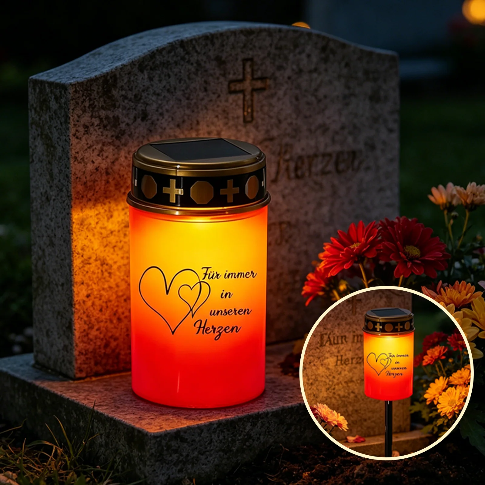 Solární hřbitovní svíčka s křížem se srdcem SM251044