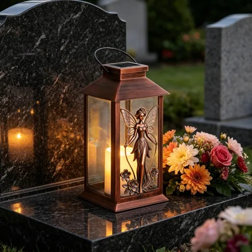 Solární pamětní lampion s andělem s růžemi SM26472B
