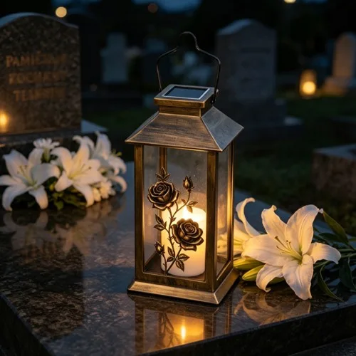 Solární pamětní lampion s růžemi SM26472E