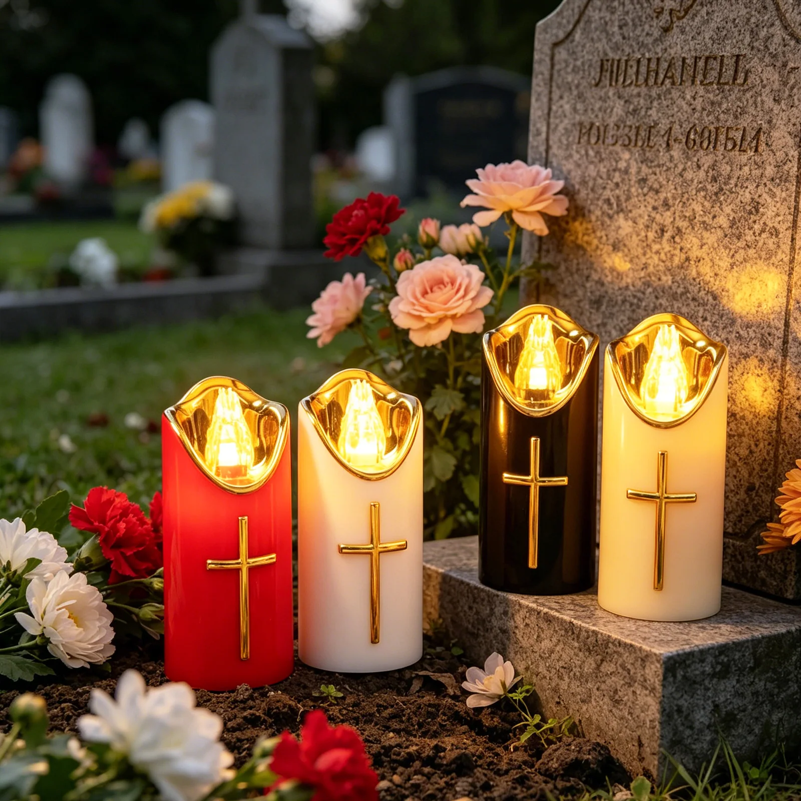Bateriová LED hřbitovní svíčka s křížem SM26583