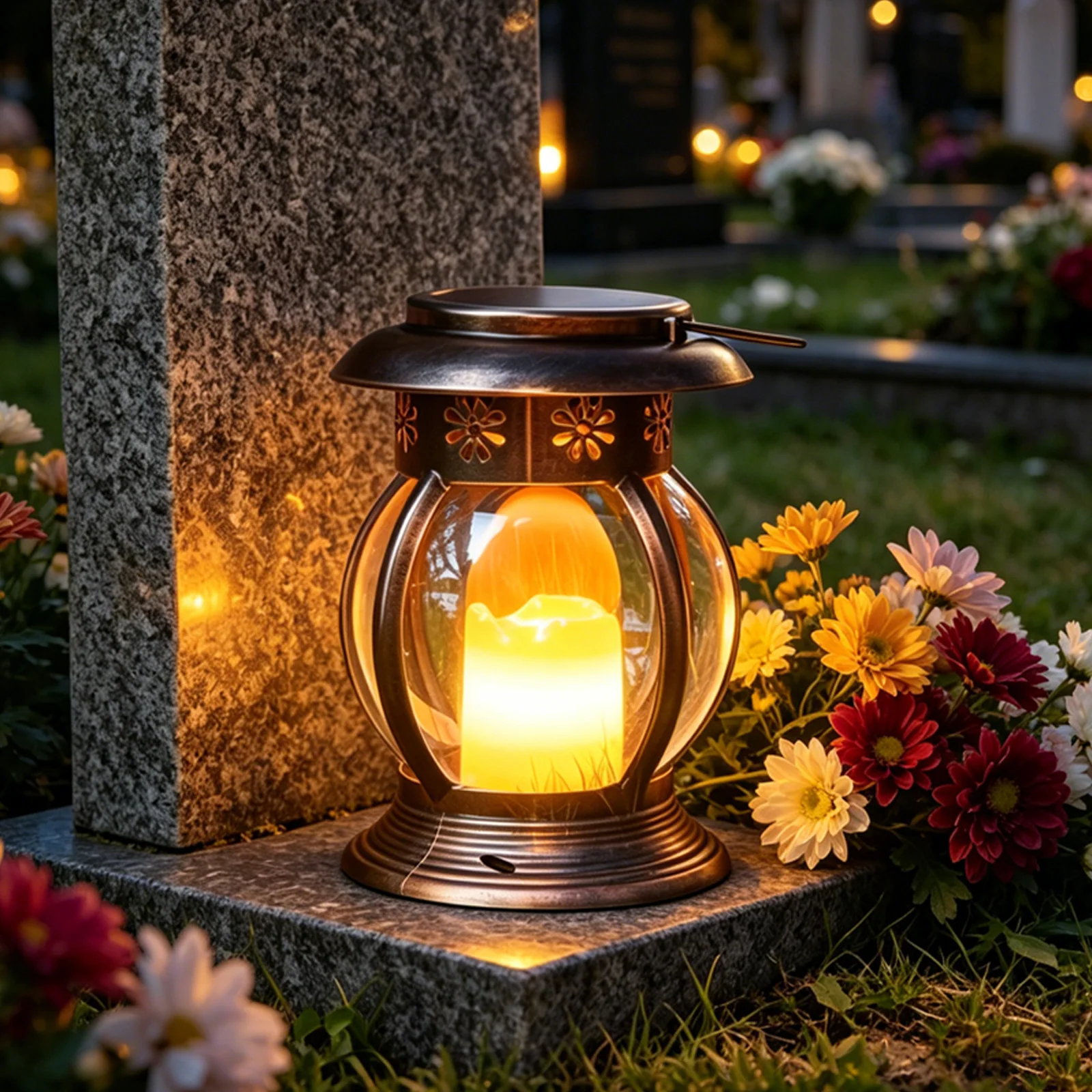 Solární pamětní lampion s efektem plamene SM26596