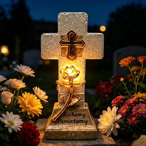 Solární pamětní dekorace s křížem s růžemi SM26644