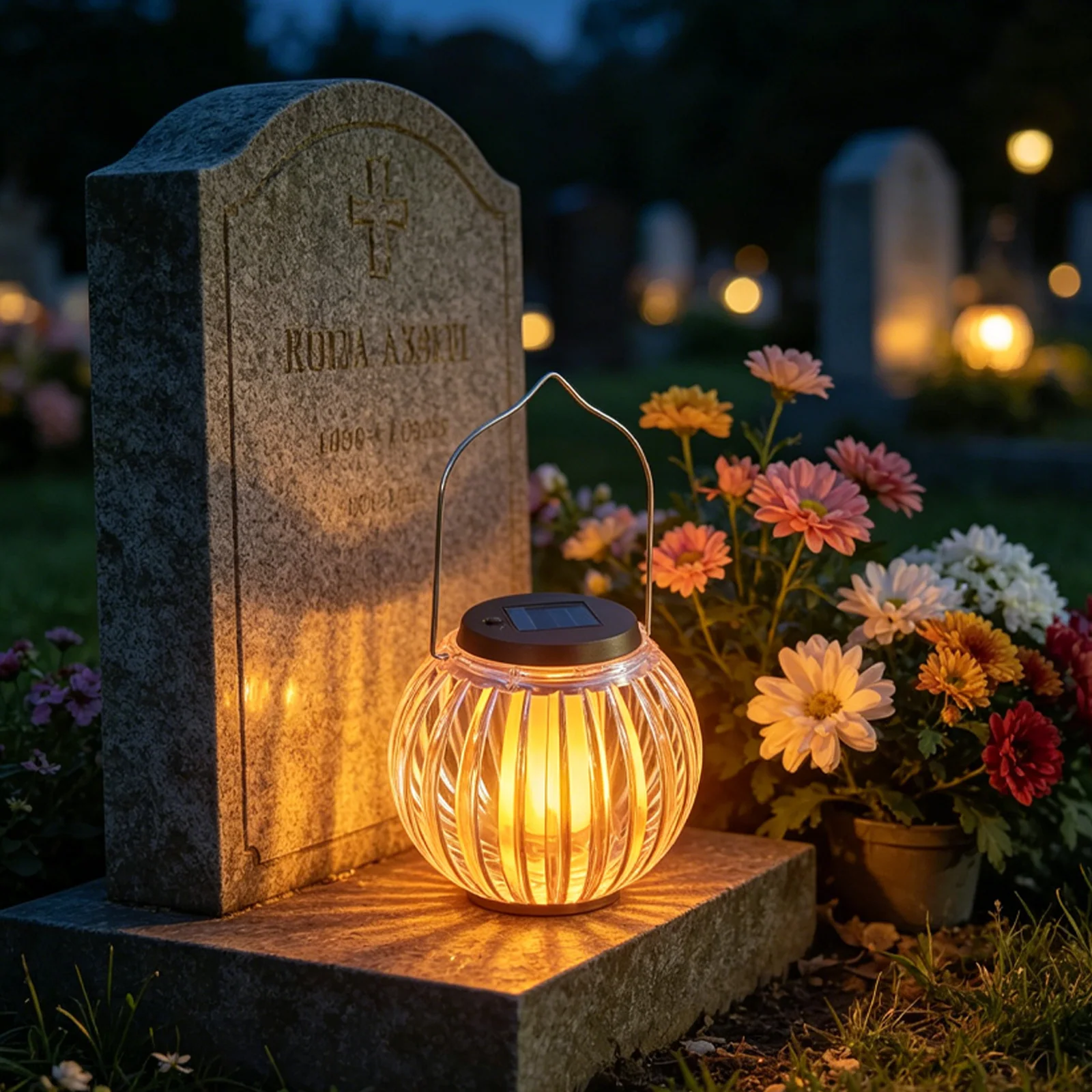 Solární pamětní lampion s efektem plamene SM26668