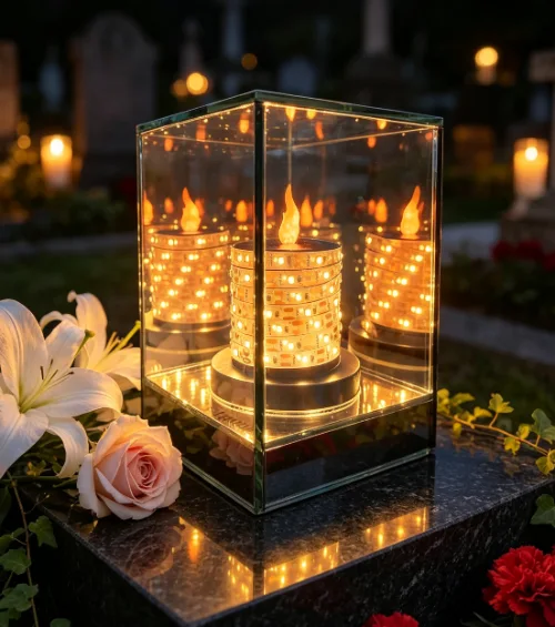 Bateriový LED pamětní lampion se zrcadlovým efektem SM26743