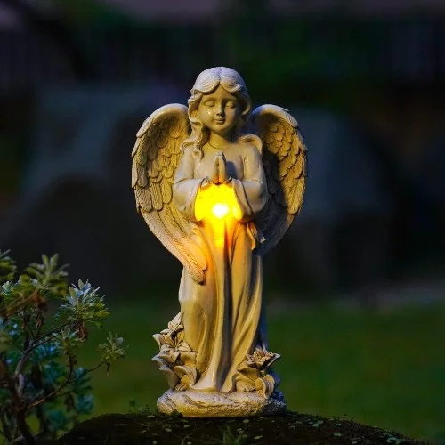 Solární pamětní figura se stojícím andělem s křížem SM26787