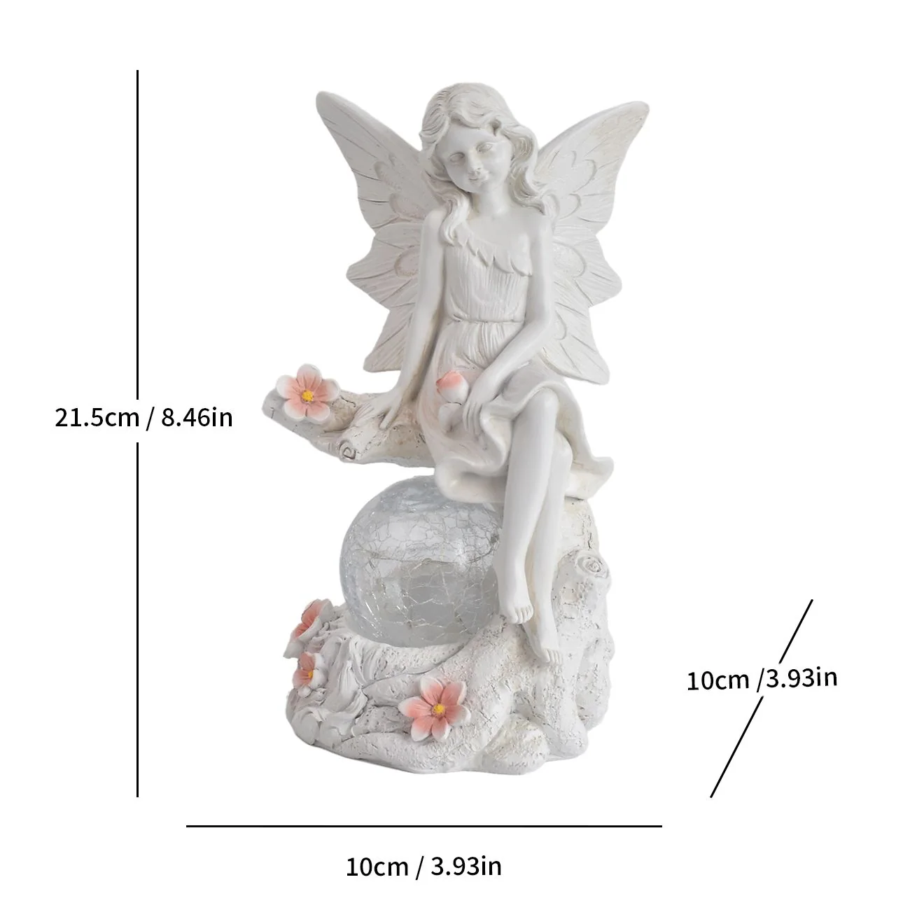 Solární pamětní figura se sedícím andělem s praskavou skleněnou koulí SM26792