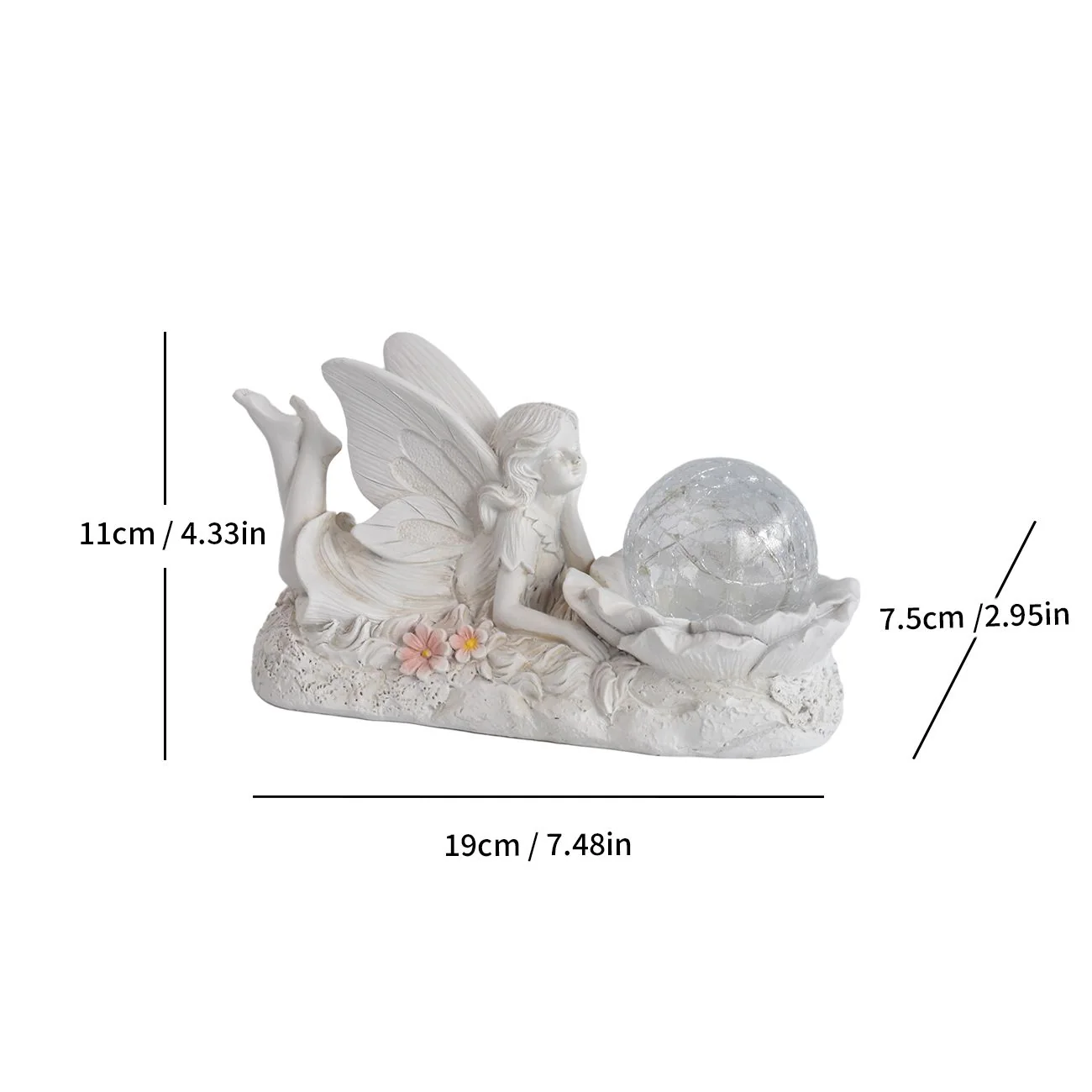 Solární pamětní figura s andělem s praskavou skleněnou koulí SM26793