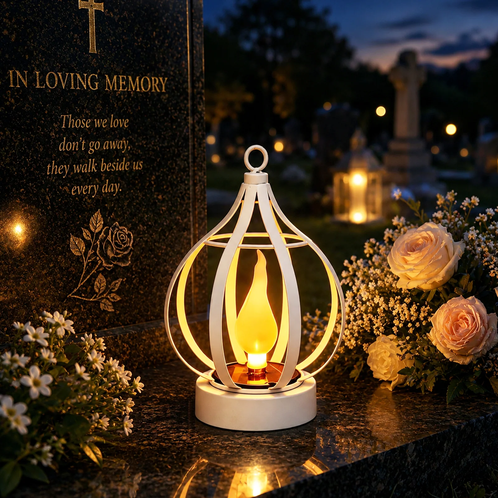Solární pamětní lampion s efektem plamene se závěsným madlem SM26892