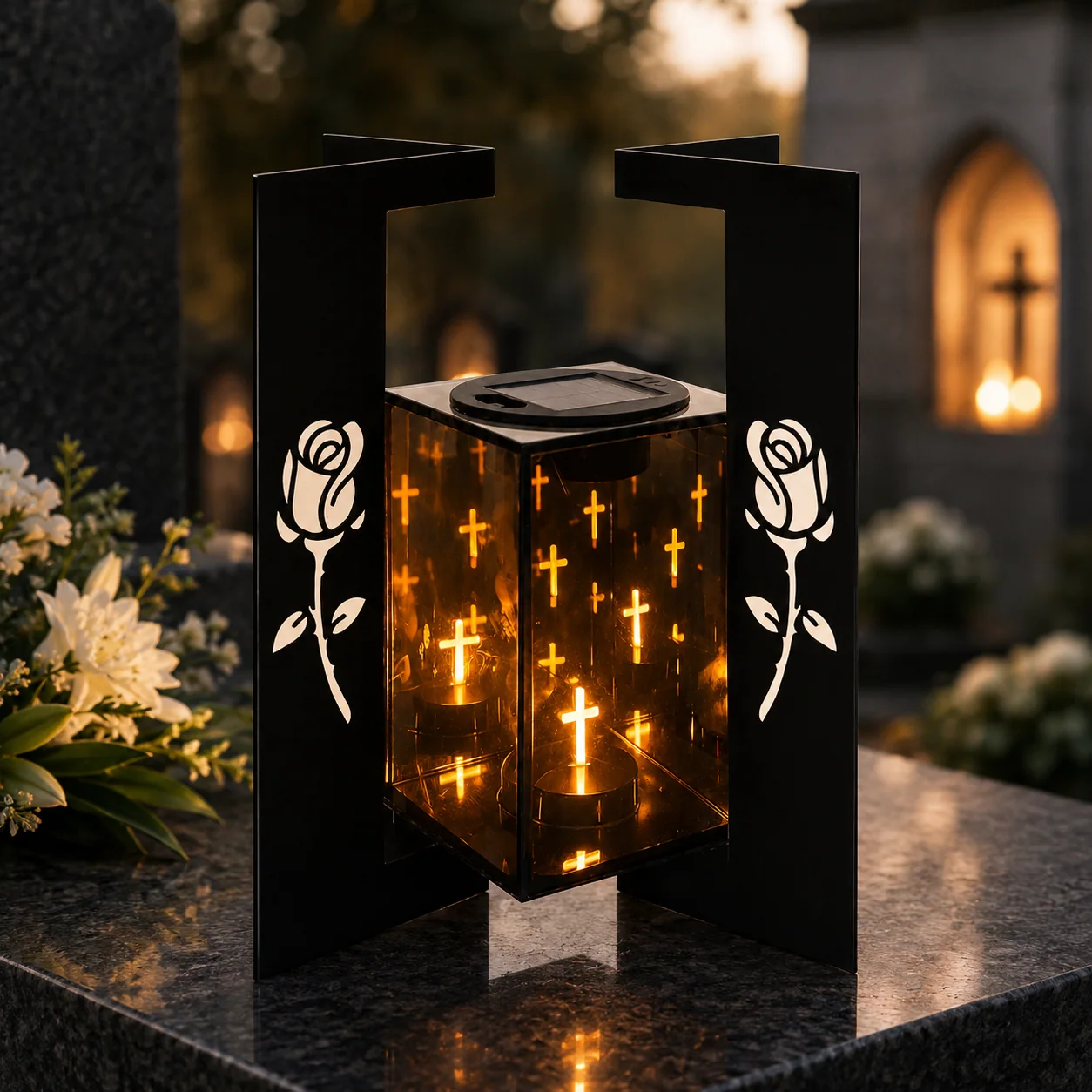 Solární pamětní lampion s růžemi SM26996