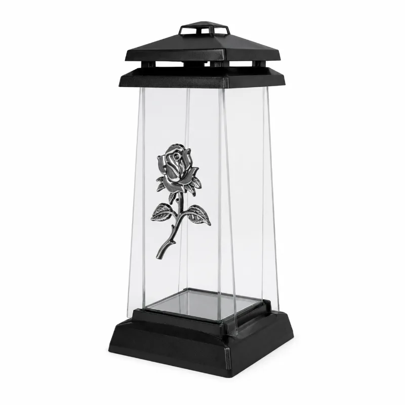 Černá LED lucerna s motivem růže